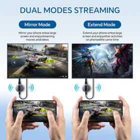 Redwalk dongle plugged into living room TV showing full-screen streaming benefit