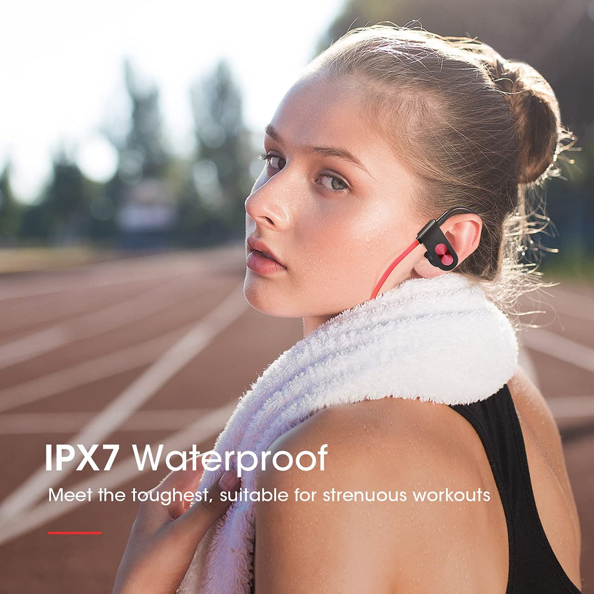 Redzoo Flame worn during gym use illustrating wireless freedom.
