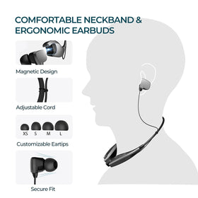 Redzoo neckband headphones 22-hour playtime supports long listening sessions.