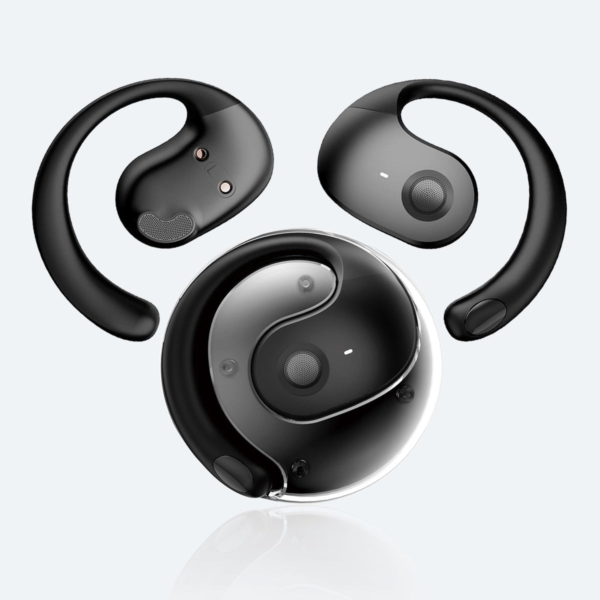 Reegus open-ear earbuds with ergonomic fit for all-day comfort during workouts.