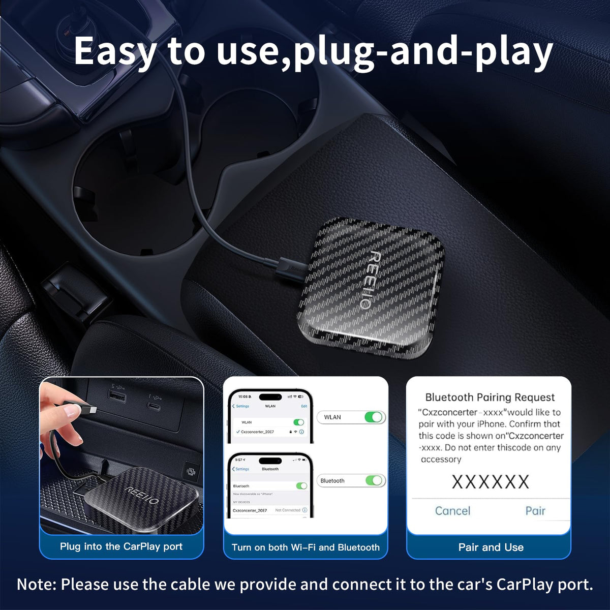 REEIIO cable connection to car multimedia port ensuring correct installation