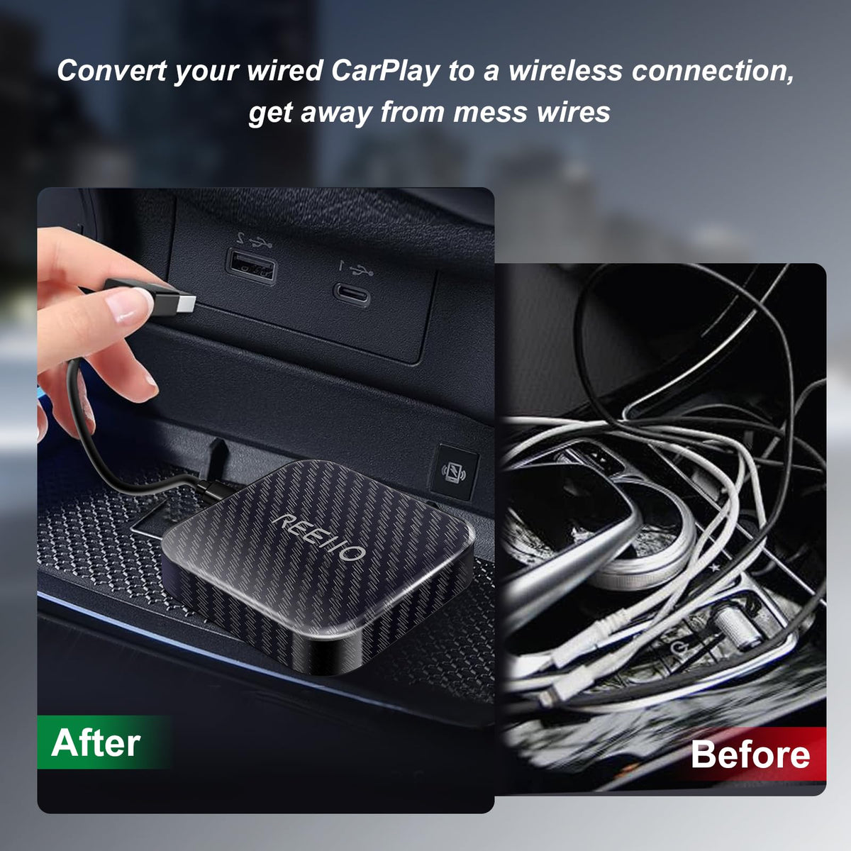 REEIIO installed in car dashboard demonstrating tidy cable-free setup