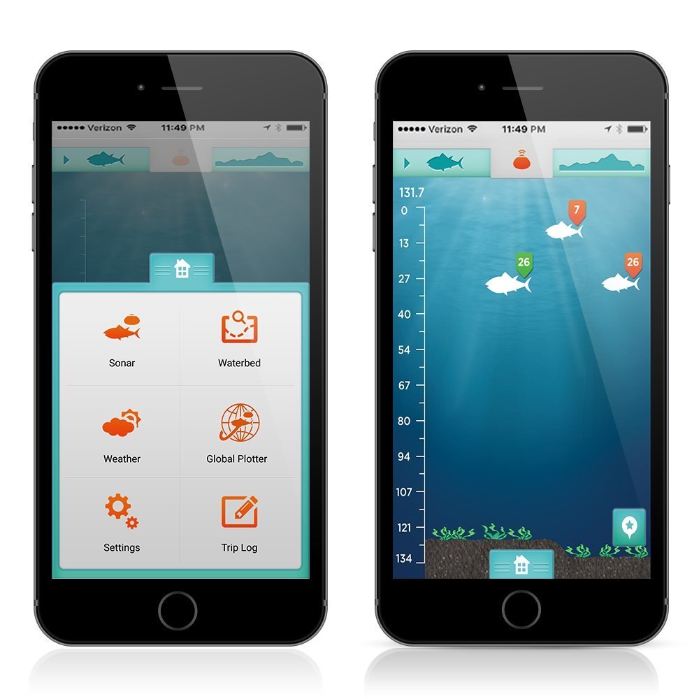 ReelSonar iBobber depth-tagged fish icons indicate size and depth.
