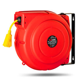 ReelWorks extension cord reel with 65ft 12AWG cable for heavy-duty indoor and outdoor use.