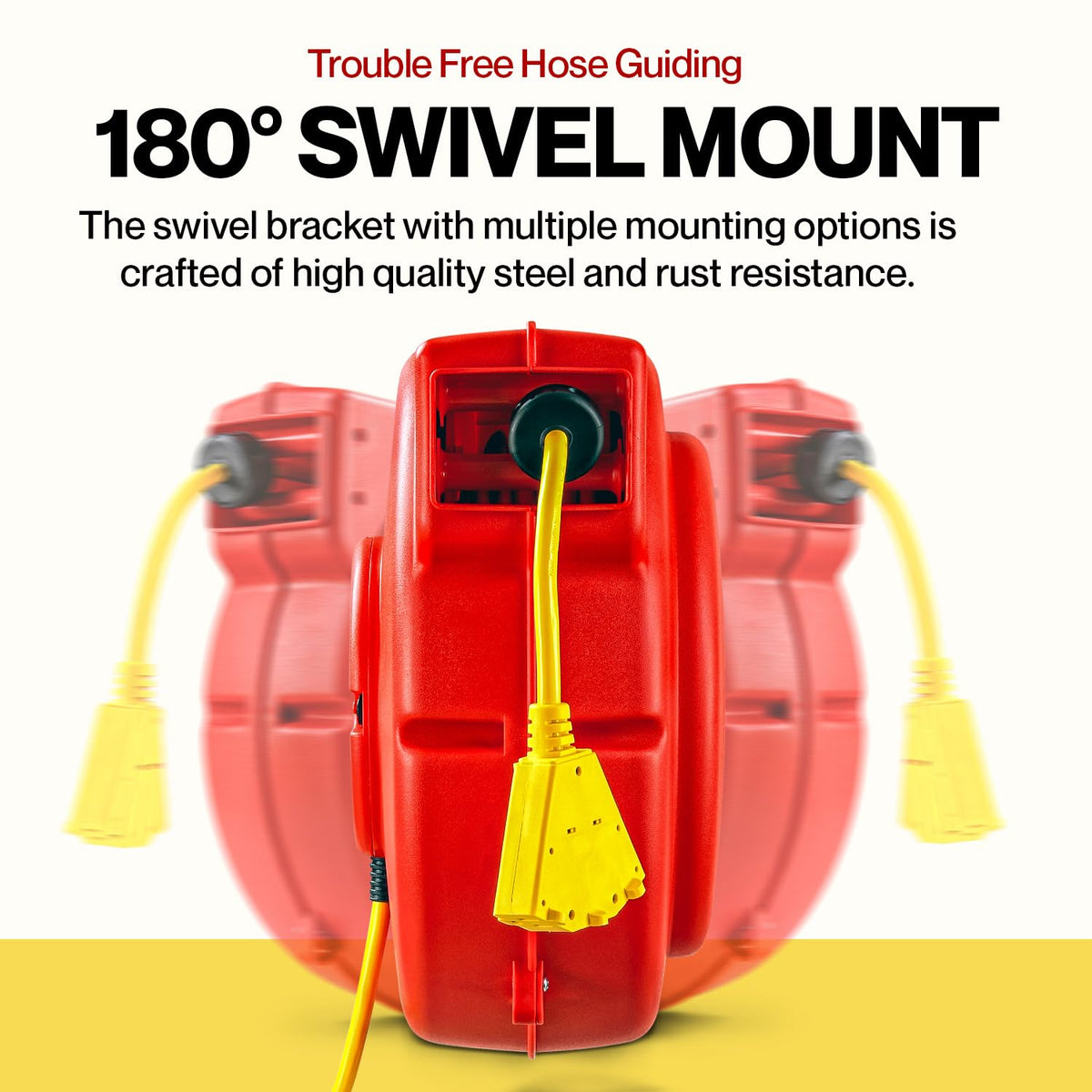 ReelWorks extension cord reel suited for indoor and outdoor environments.