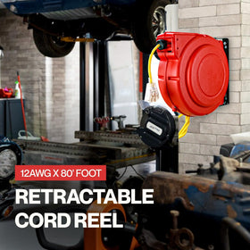 ReelWorks retractable cord reel keeps cables organized and tidy.
