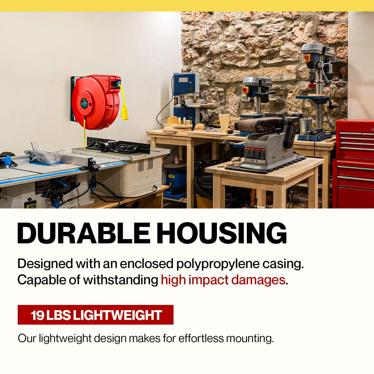 ReelWorks triple-tap connector with 3-prong plug for convenient multi-outlet power.
