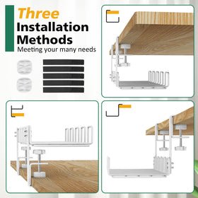 REFLYING tidy desk space with cable-tray keeps workstation organized.