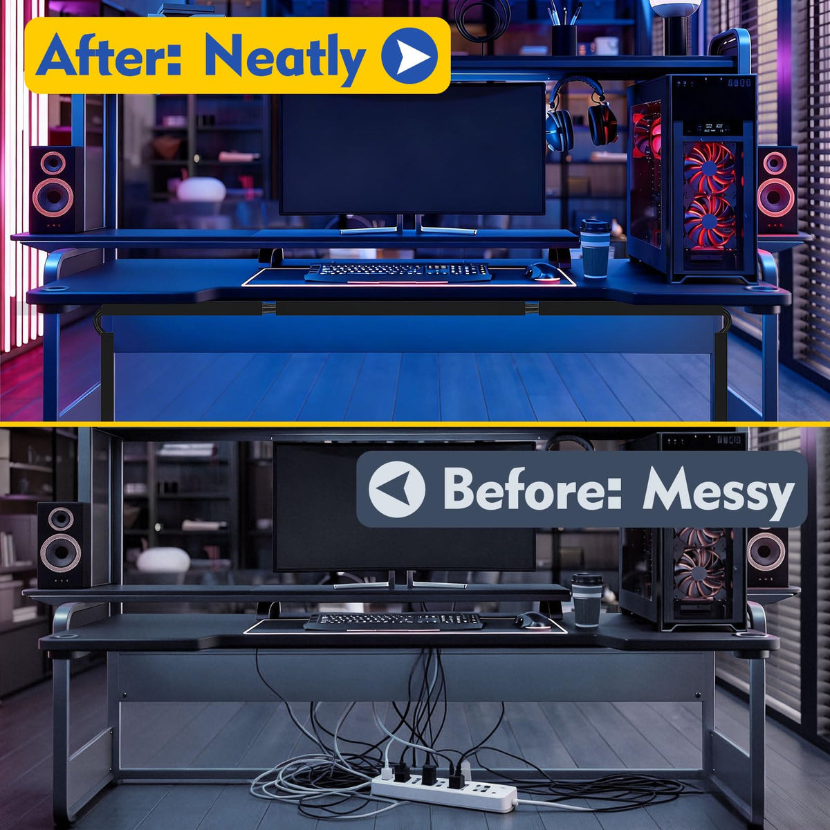 REFLYING under-desk organization system conceals wires and protects pets.