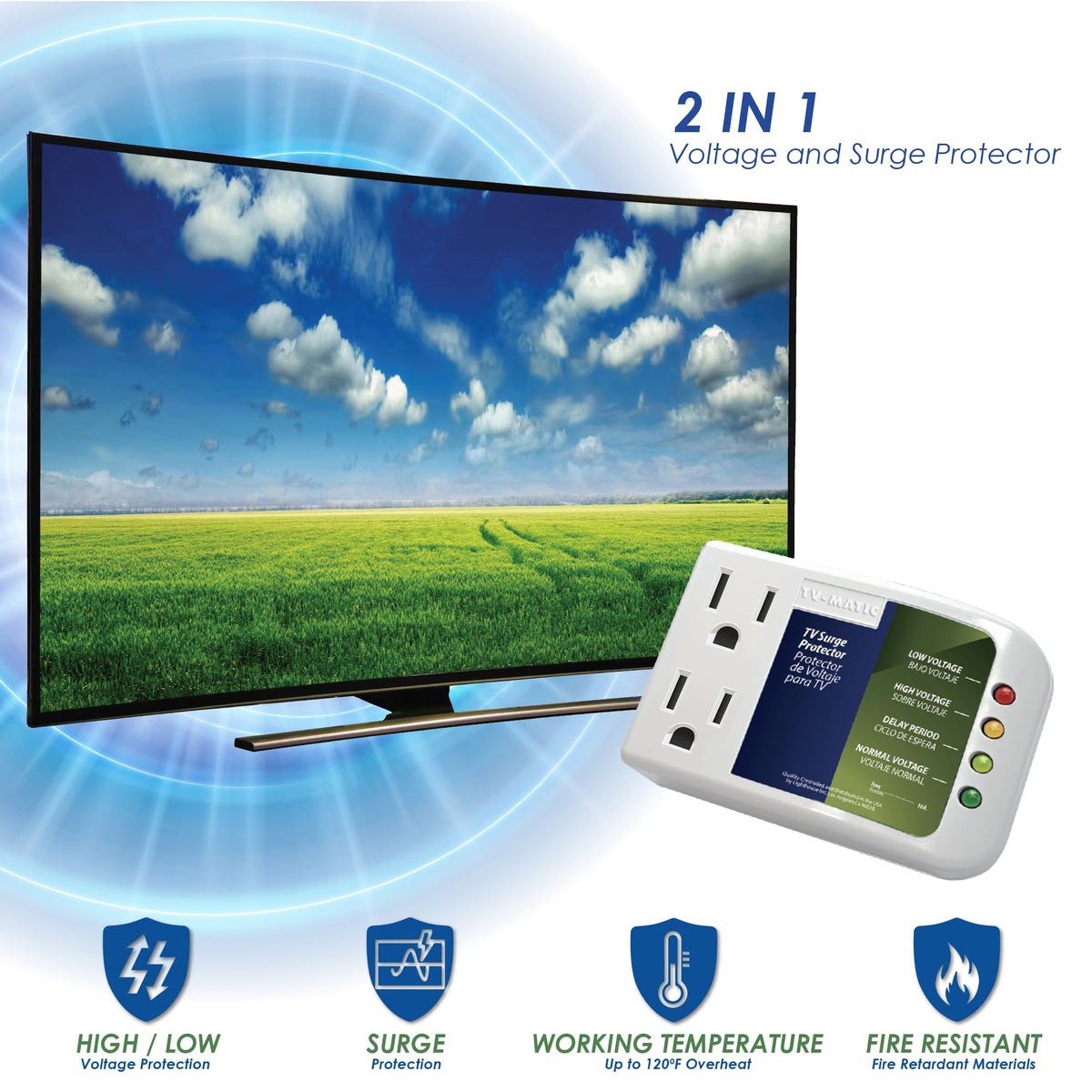 Refrigmatic installed behind a TV in an entertainment center showing device protection benefit