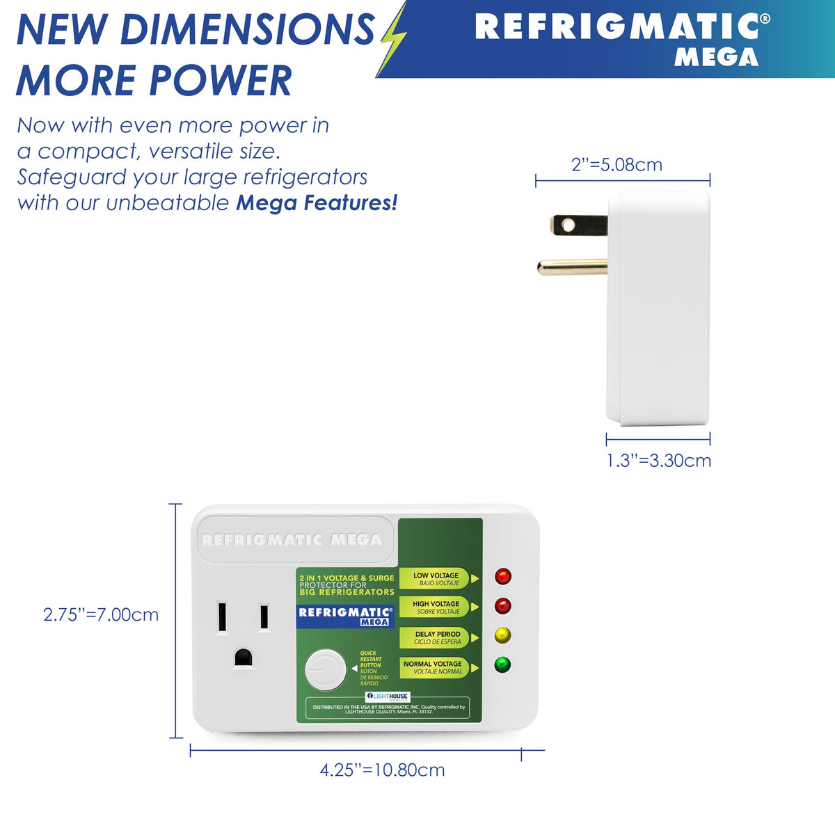 Refrigmatic MEGA next to a wall outlet for scale, demonstrating compact space-saving benefit