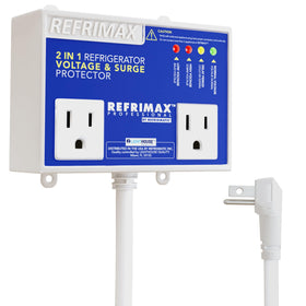 Refrimax front panel showing outlets and LEDs, protecting refrigerators