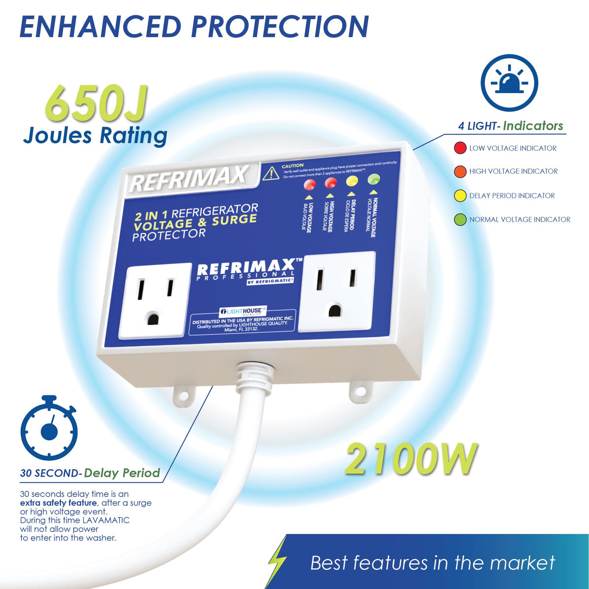 Refrimax side profile with 2.23 ft cable visible for flexible placement