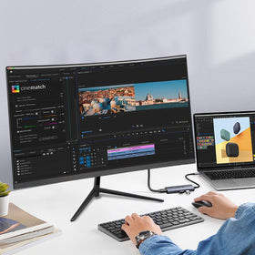 ReHisk 24-inch curved monitor built-in speakers enhance multimedia without extra gear.