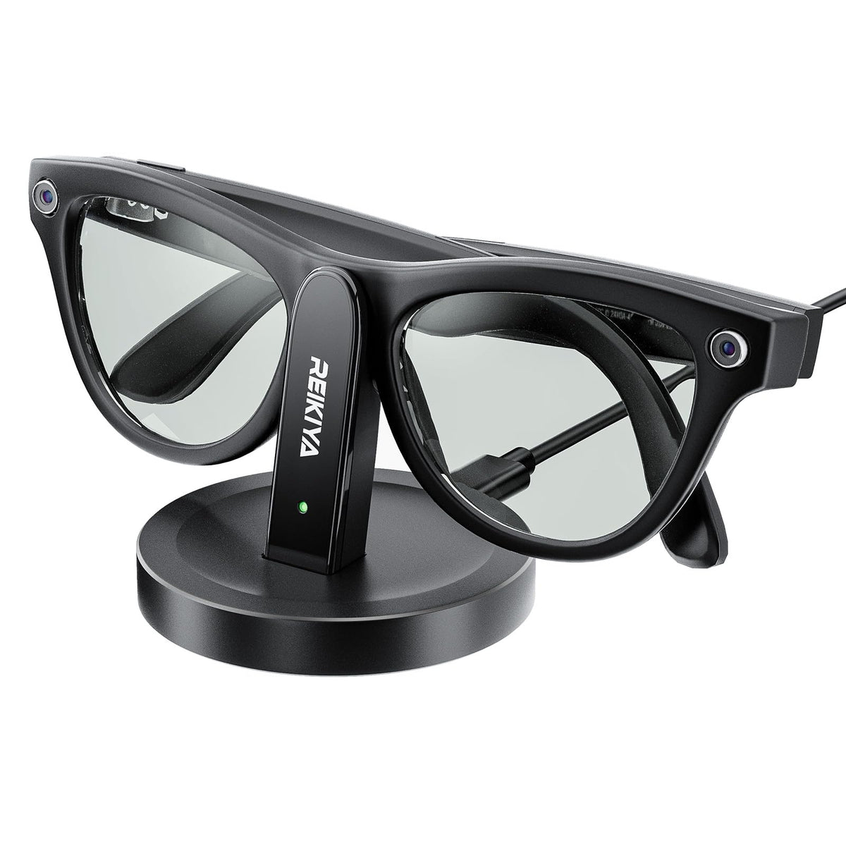REIKIYA charging stand for Ray-Ban Meta, front view showing the dock and glasses