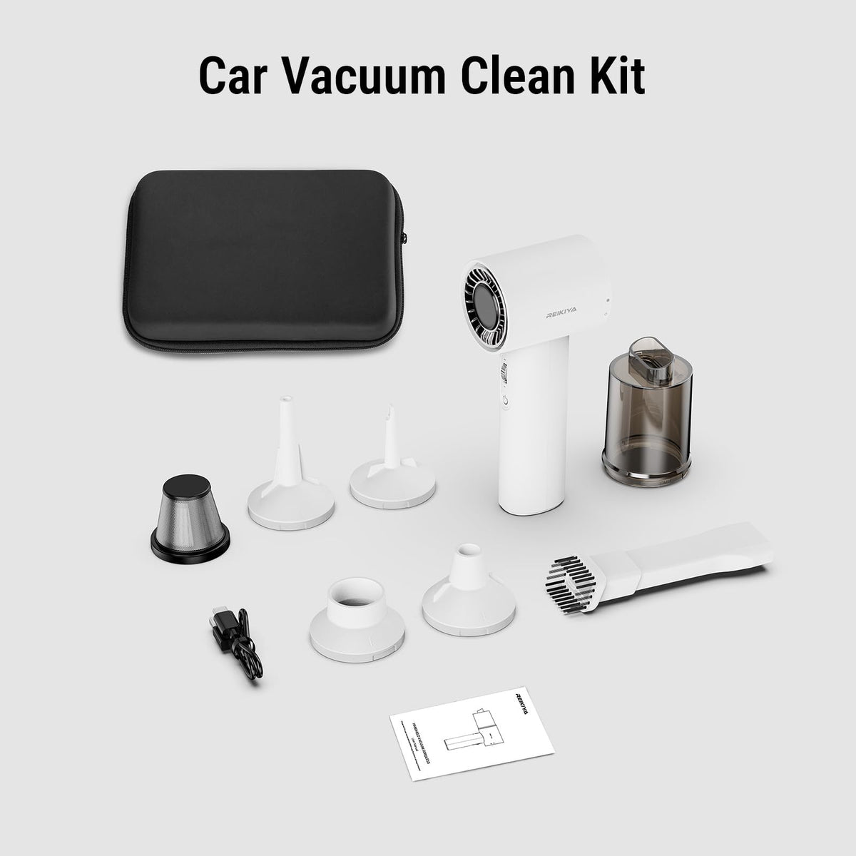 REIKIYA set with nozzles and USB cable showing versatile accessory kit