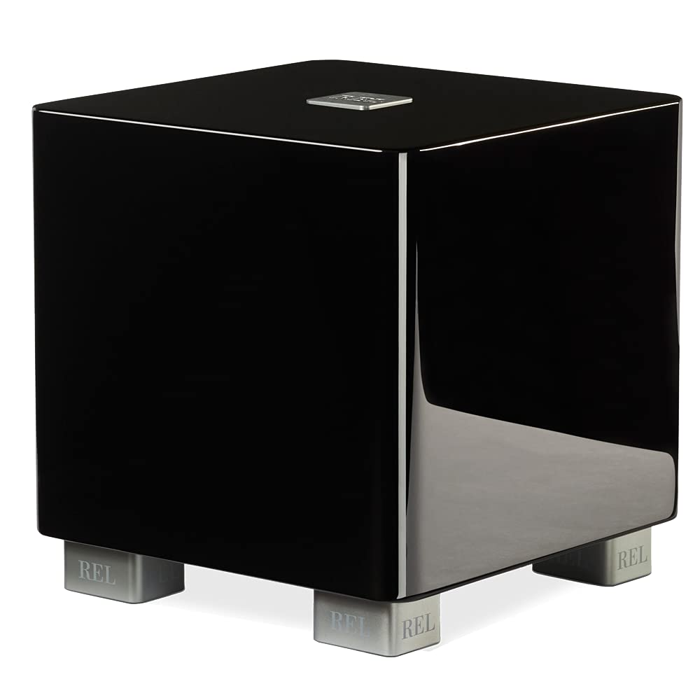 REL Acoustics T5x front view showing compact sealed subwoofer in black finish
