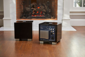 REL Acoustics T5x high gloss black finish matches modern decor