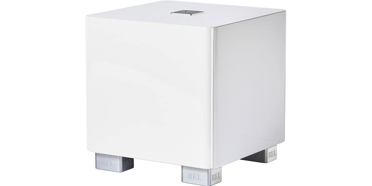 REL Acoustics T/5x compact sealed subwoofer with down-firing 8-inch driver for tight bass.