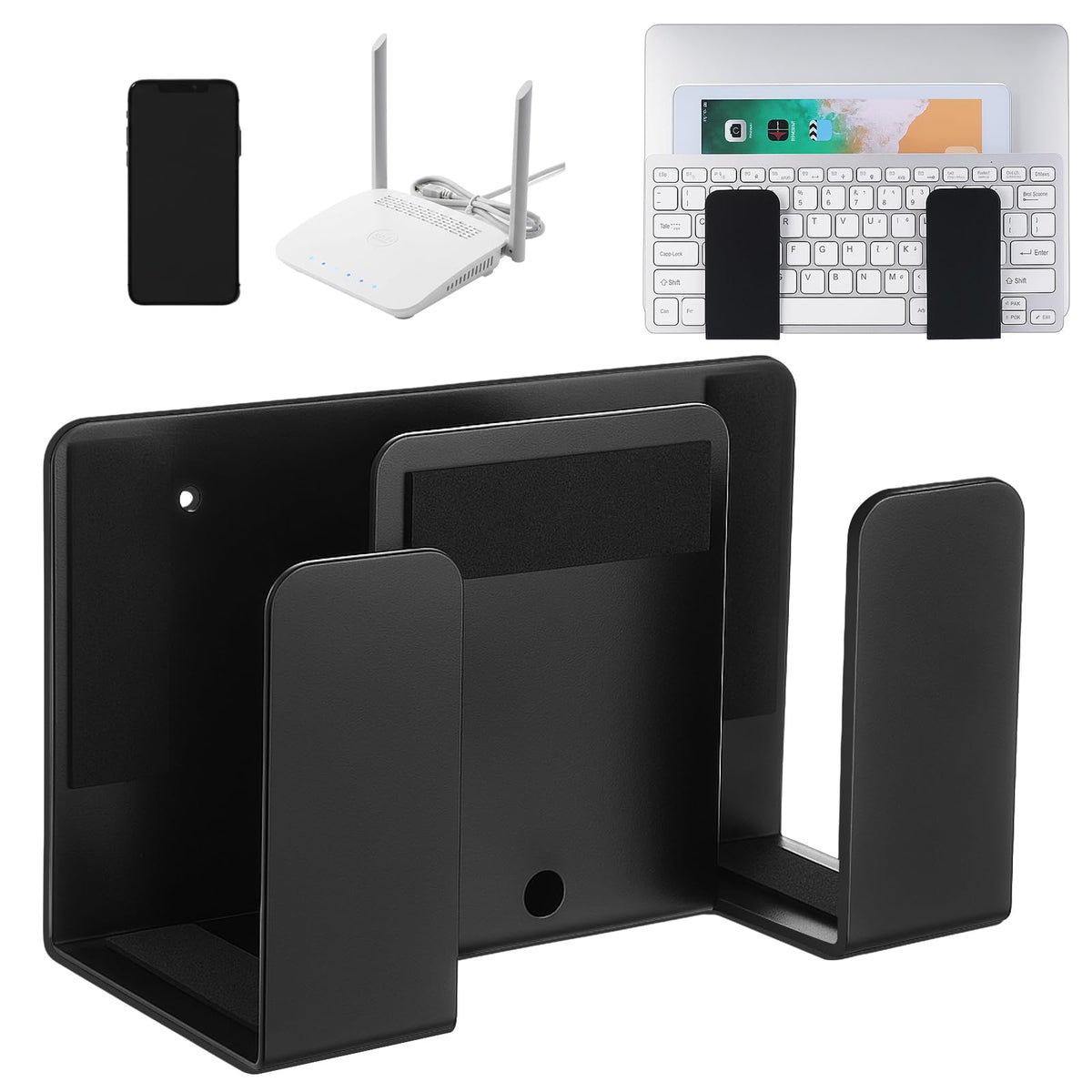 Relaxweex wall-mount laptop shelf holding a laptop on the wall for organization