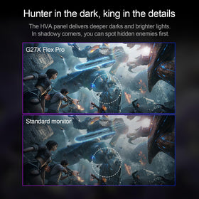 Reletech G27X close-up panel texture showing 100% sRGB color accuracy benefit