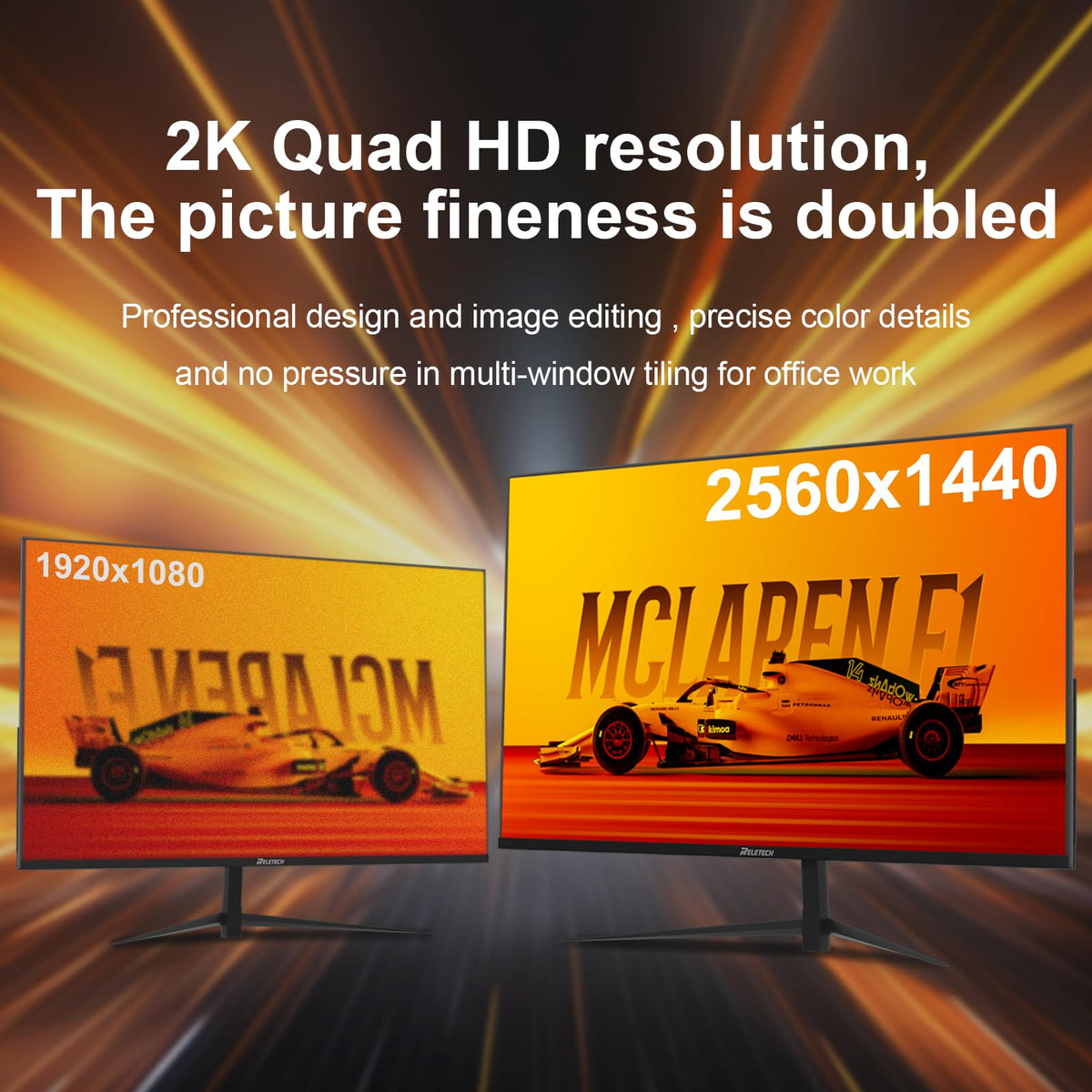 Reletech QHD IPS colors provide vivid detail for spreadsheets and media