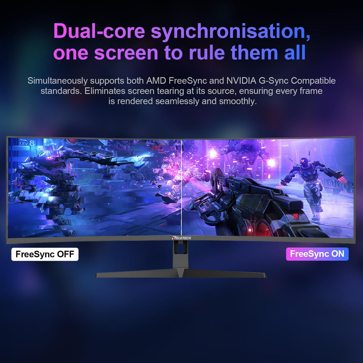 Reletech Raptor 1500R curvature enhances immersion during gameplay sessions.
