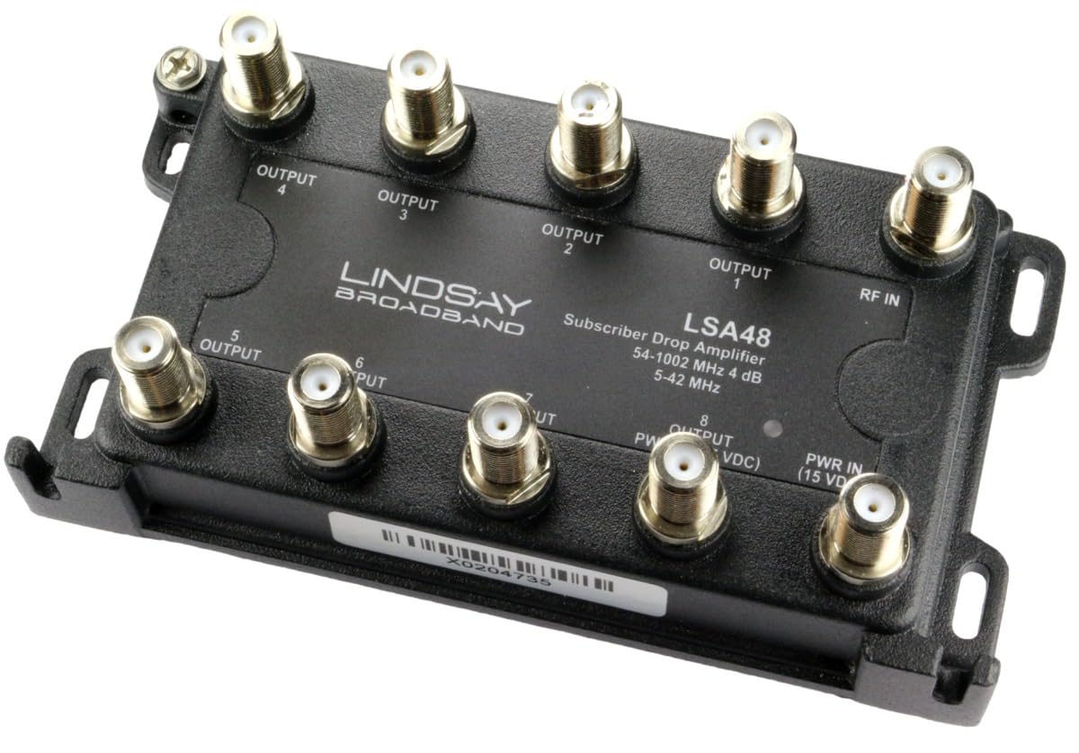 LSA48 eight-port splitter boosts signal for multiple TVs across rooms.