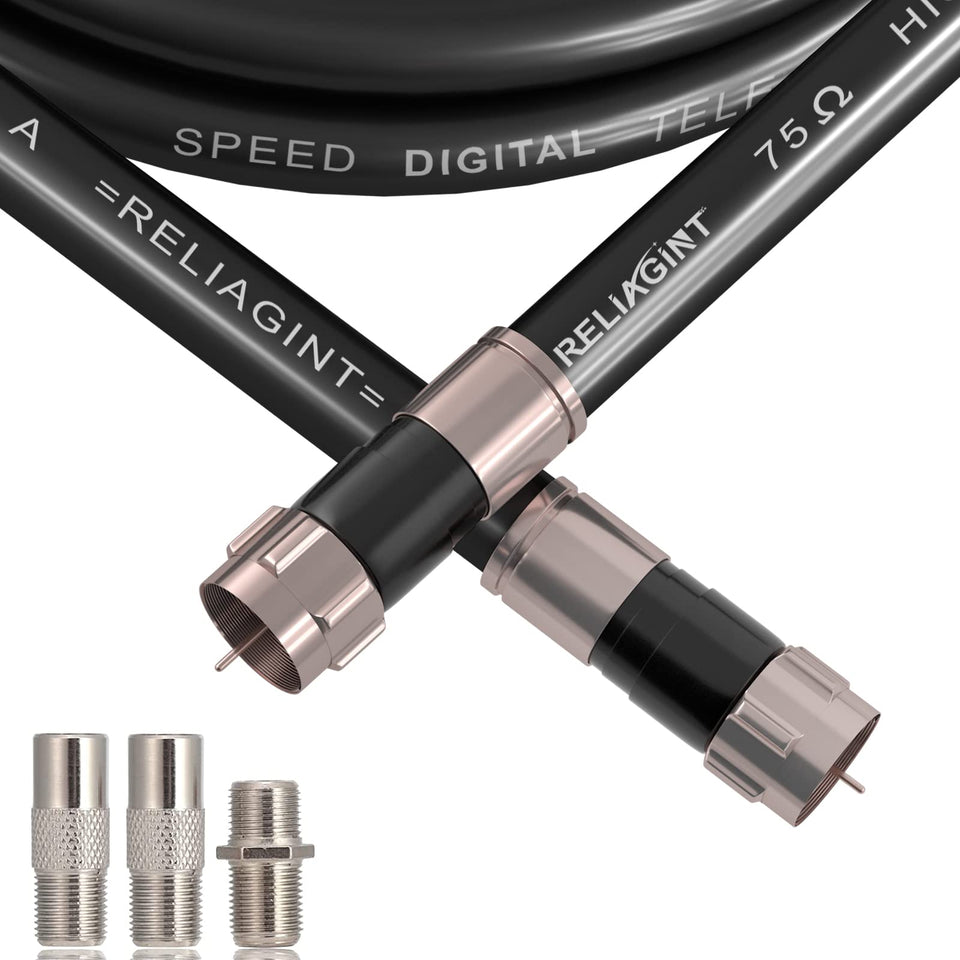 RELIAGINT 15ft RG6 cable black for flexible indoor/outdoor HDTV signal extension.