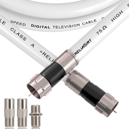 RELIAGINT 30ft RG6 coaxial cable in white ideal for HD TV and satellite installs.