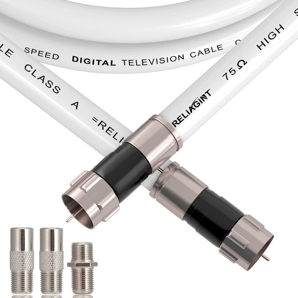 RELIAGINT 30ft RG6 coaxial cable in white ideal for HD TV and satellite installs.