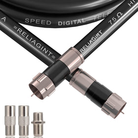 RELIAGINT 40ft RG6 coaxial cable in black for stable HDTV and broadband signals