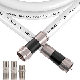 RELIAGINT 50ft RG6 white coaxial cable provides reliable HDTV connectivity for home entertainment.