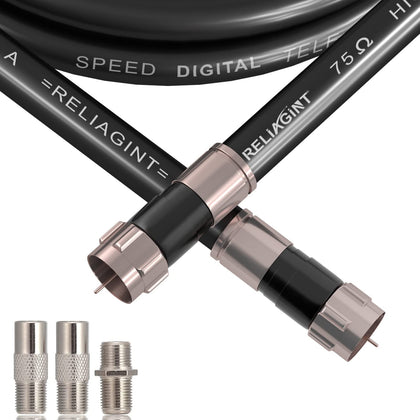 RELIAGINT 75ft RG6 coaxial cable in black for HD TV and satellite signals