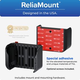 ReliaMount Apple TV mount enables hole-free installation with adhesive.