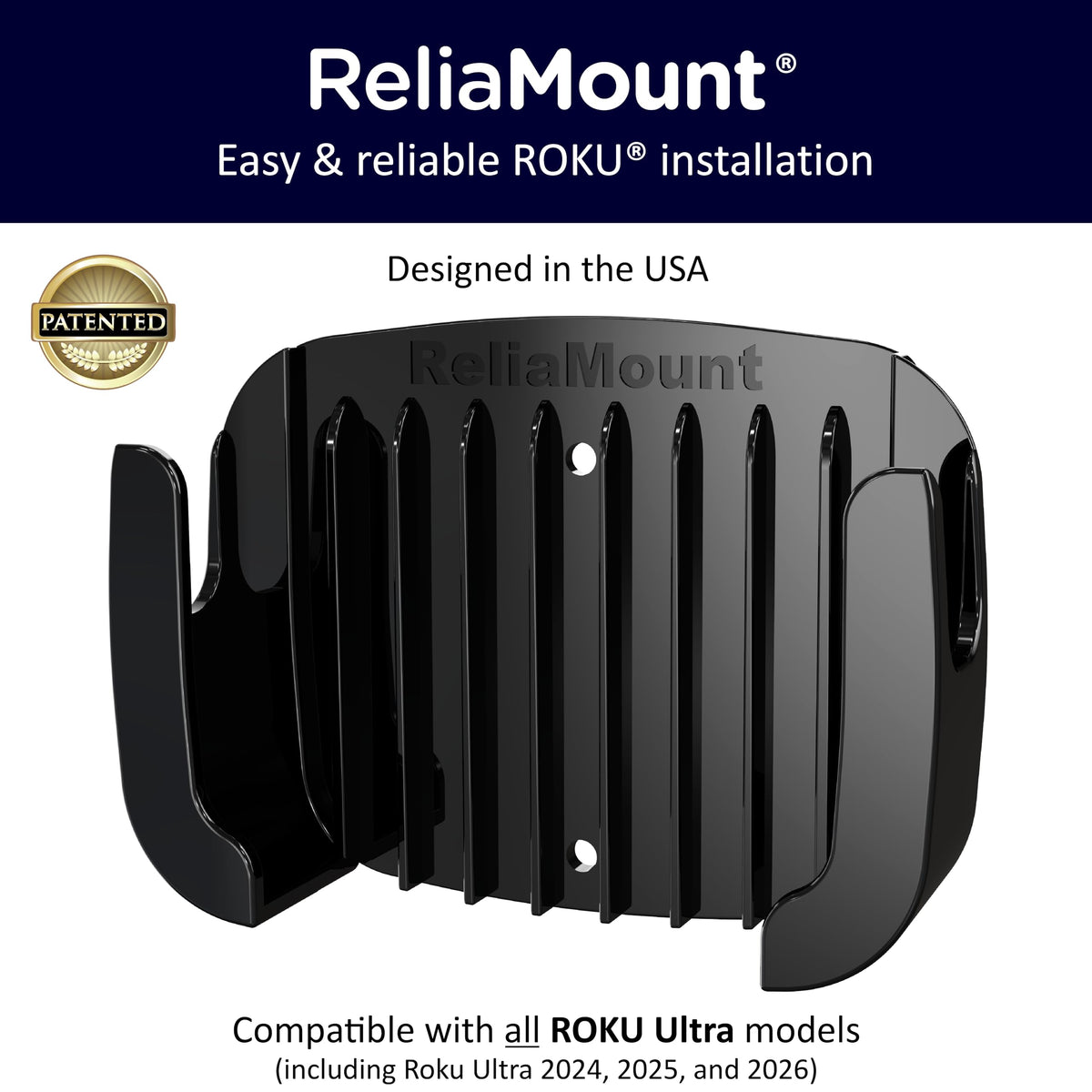ReliaMount ideal for wall-mounted TVs, keeping Roku Ultra tidy and reachable.