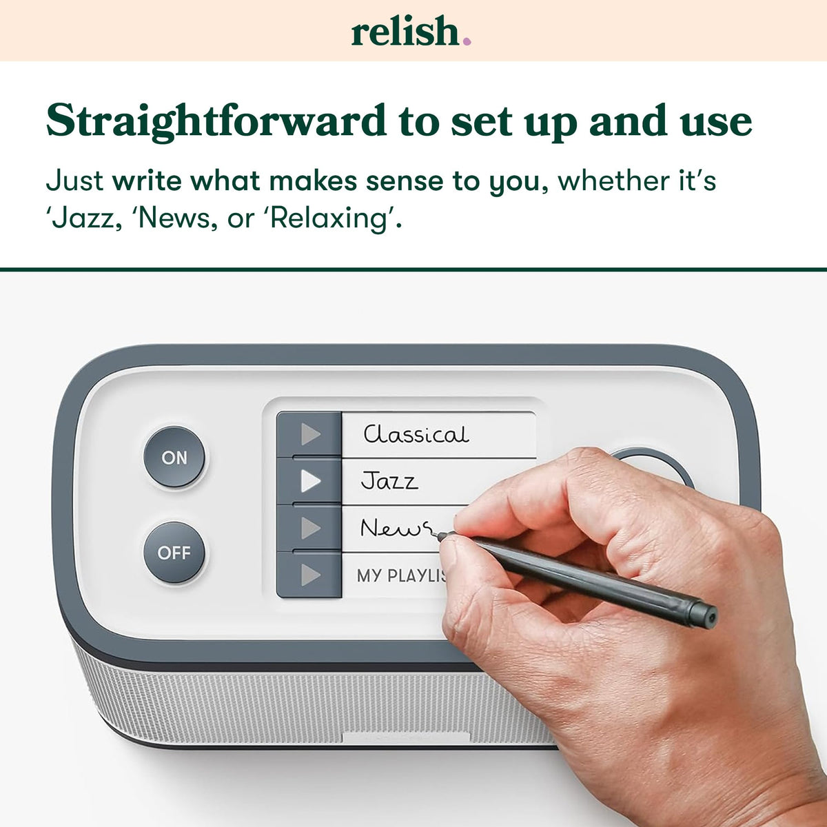 Relish FM and Digital mode switch offers flexible listening options.