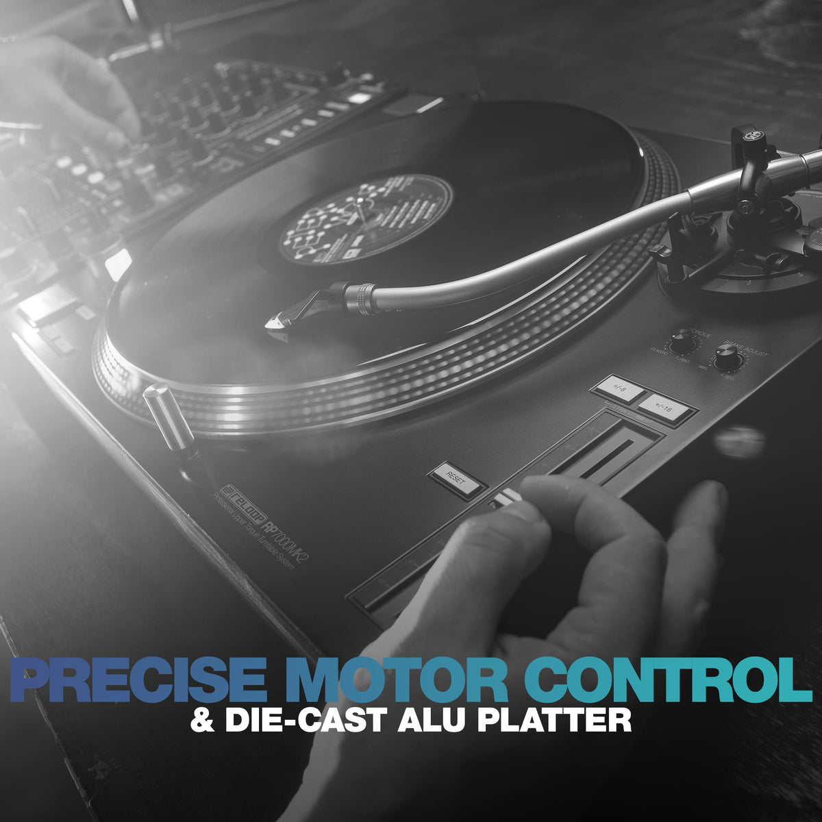 Reloop RP-7000 MK2 direct-drive motor enables smooth torque-controlled spins