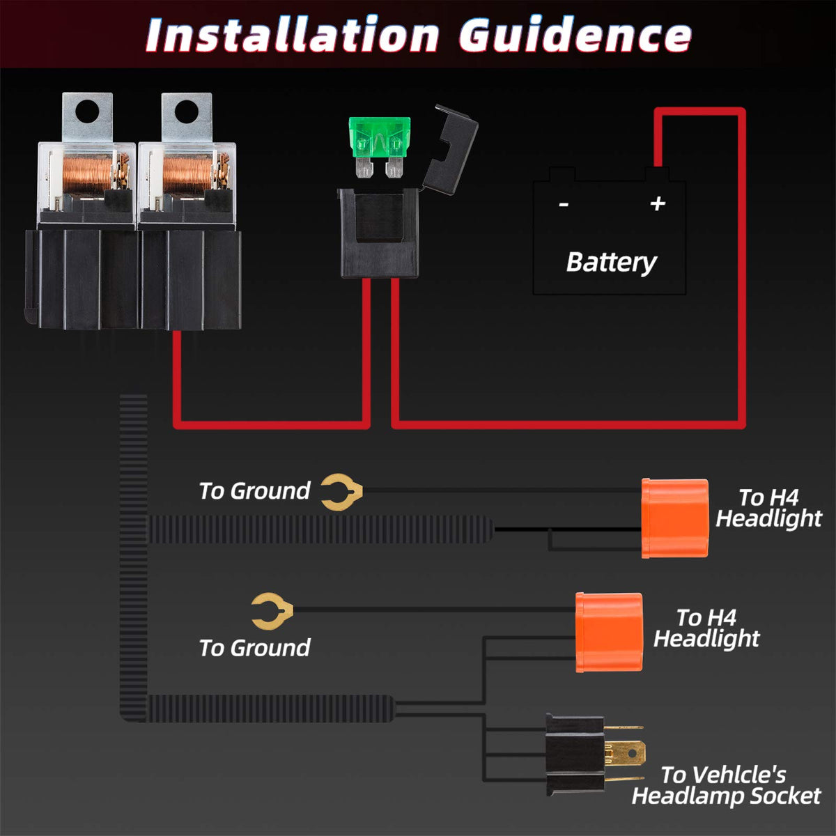 Two RELAYS in the RENMAII-LIGHT kit powering LED headlight upgrade.
