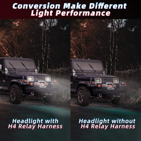 H4/9003 LED headlights connected via RENMAII-LIGHT harness for safer wiring.