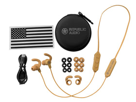 Republic Audio Echo-Alpha-1 secure-fit earhook in use demonstrating stable workout benefit