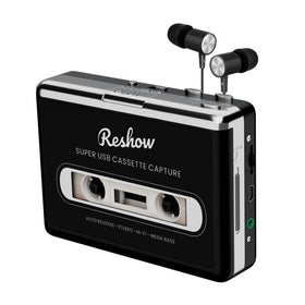 Reshow cassette tape player front view illustrating portable design for on-the-go digitizing.