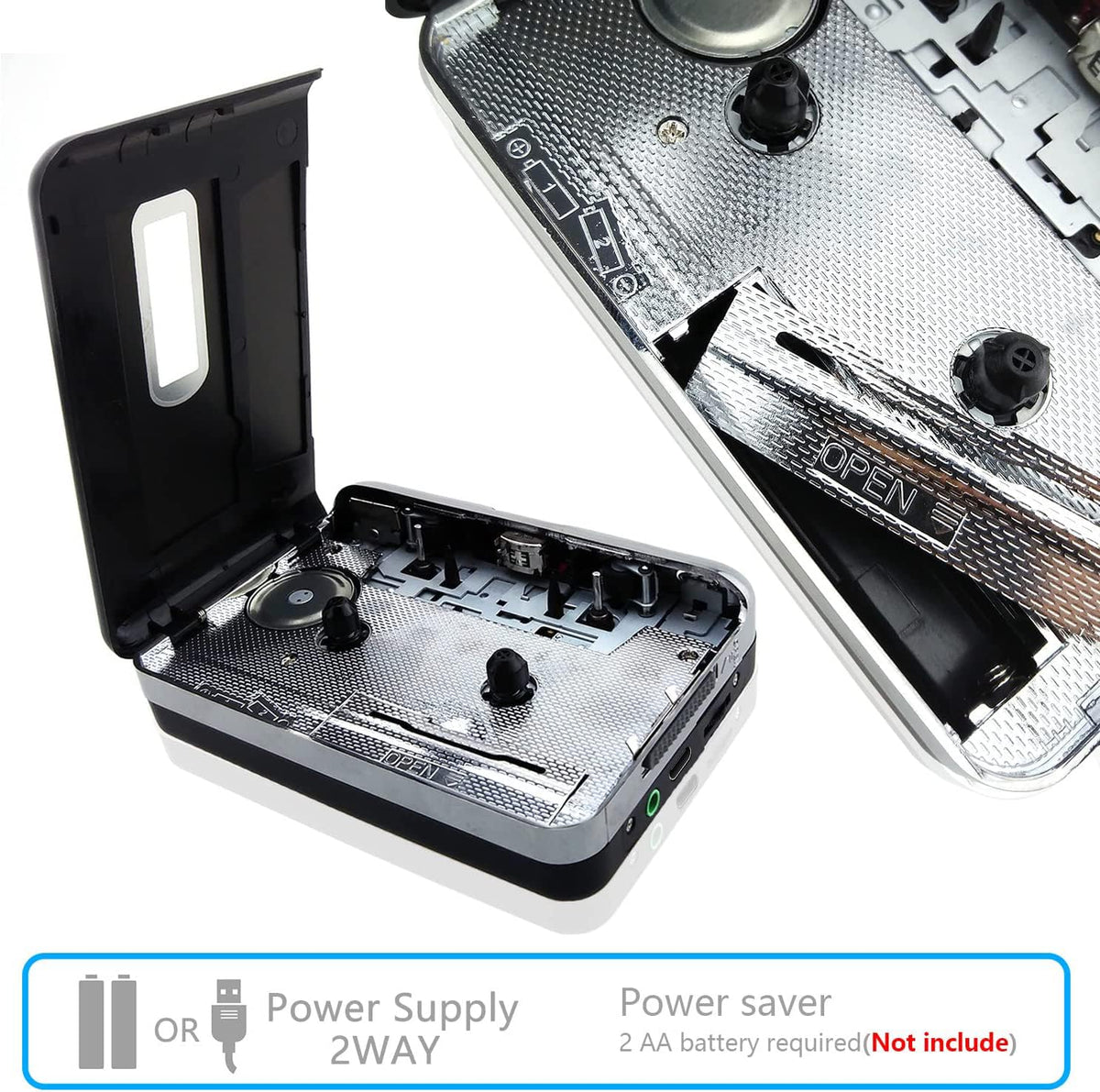 Reshow USB cable connection plugged into player for simple cassette-to-digital conversion