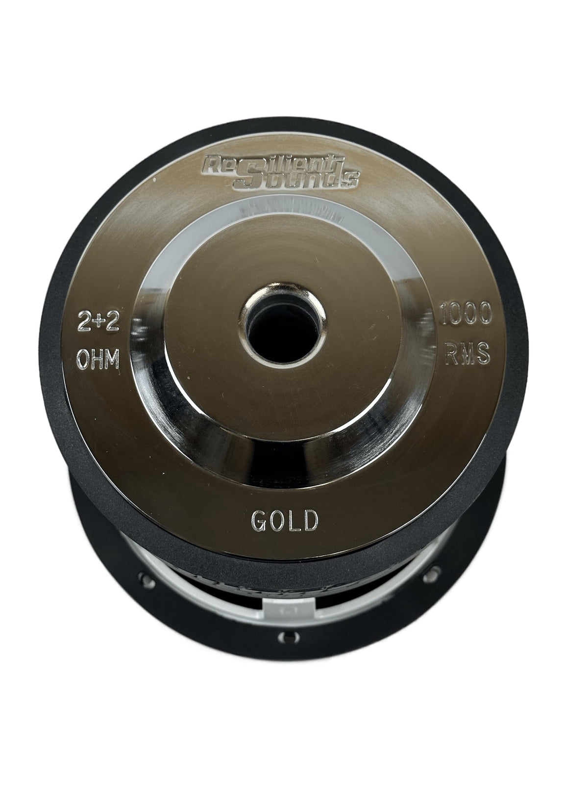 Resilient Sounds Gold 8-In Subwoofer side view highlighting robust mounting and venting.