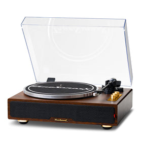 RESONANCE AUDIO WORKS hi-fi turntable in dark walnut with built-in speakers for immersive vinyl listening