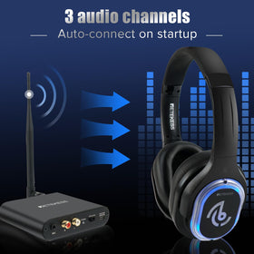 Retekess TA003 headphones side view with adjustable headband for comfort.