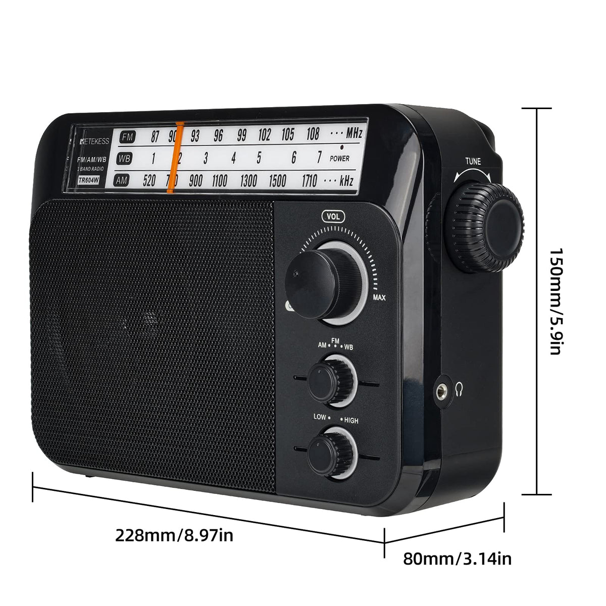 Retekess TR604W held in hand for scale showing compact, travel-friendly size