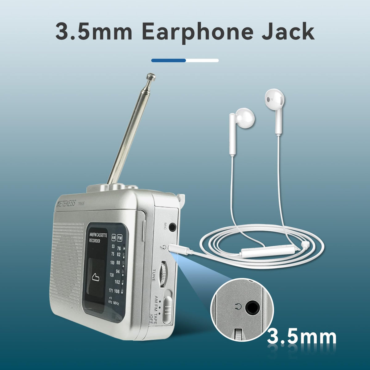 Retekess TR606 built-in microphone for on-tape voice recordings.