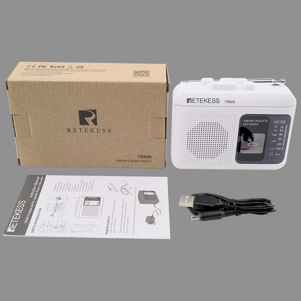 Retekess TR606 tape playback controls including fast-forward and rewind