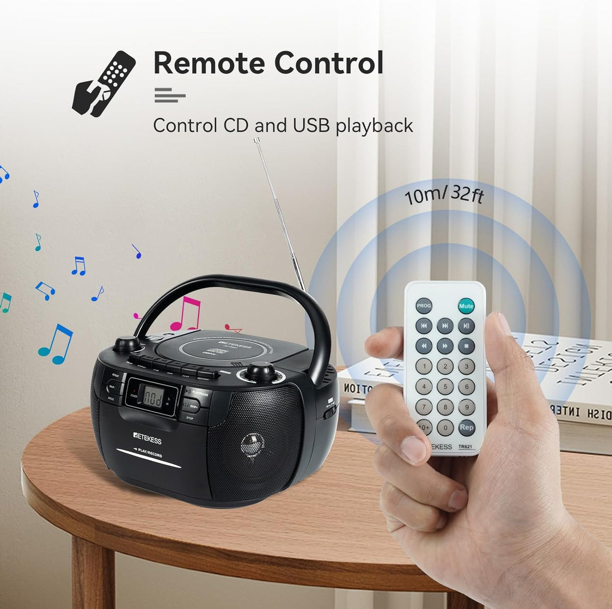 Retekess TR621 AM/FM antenna provides stable, clear reception